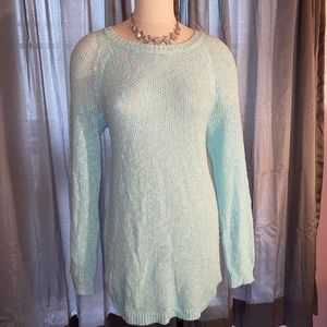 Long, Knitted Look, Aqua Blue Sweater